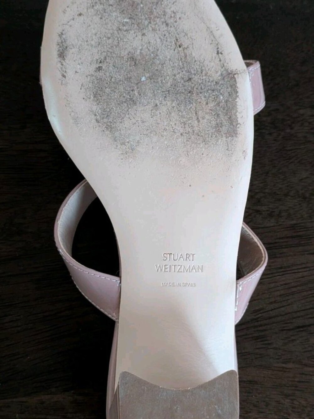 Stuart Weitzman Women's Ava Patent Leather Blush Heel Slide Sandal - Picture 8 of 8